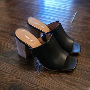 Black Leather Mules